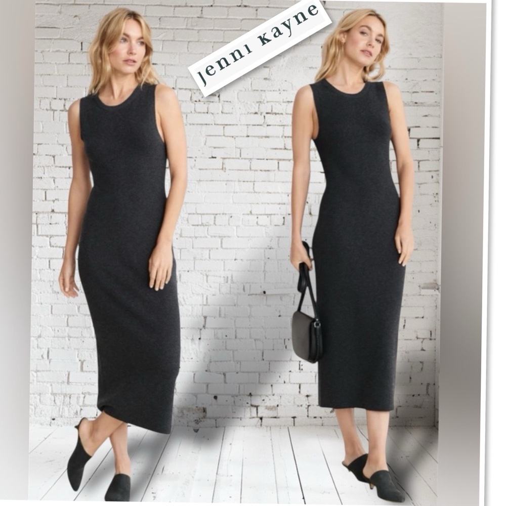Jenni Kayne Sleeveless Cotton Cashmere Blend Midi Sweater Dress In Charcoal XXL